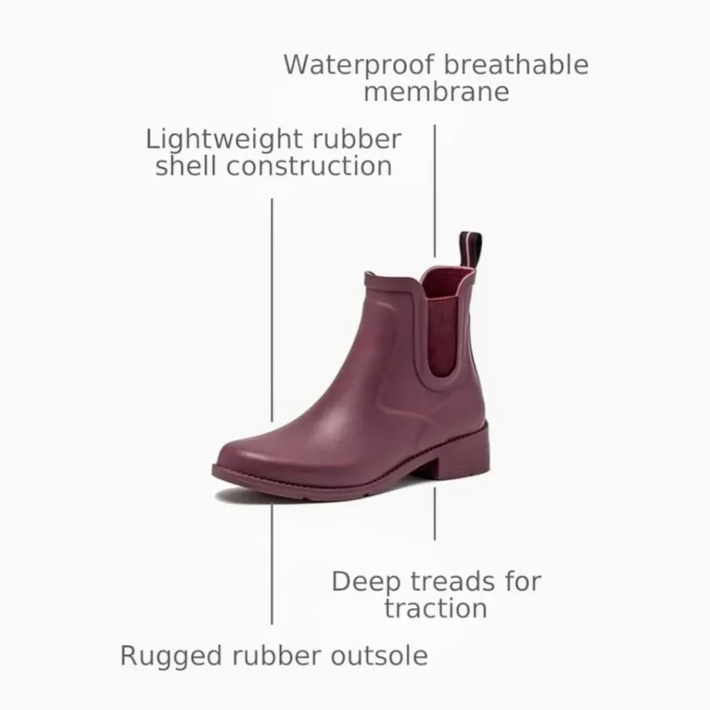 Lands End Royal Burgundy Pull On Heeled Chelsea Rain Booties 10 41.5